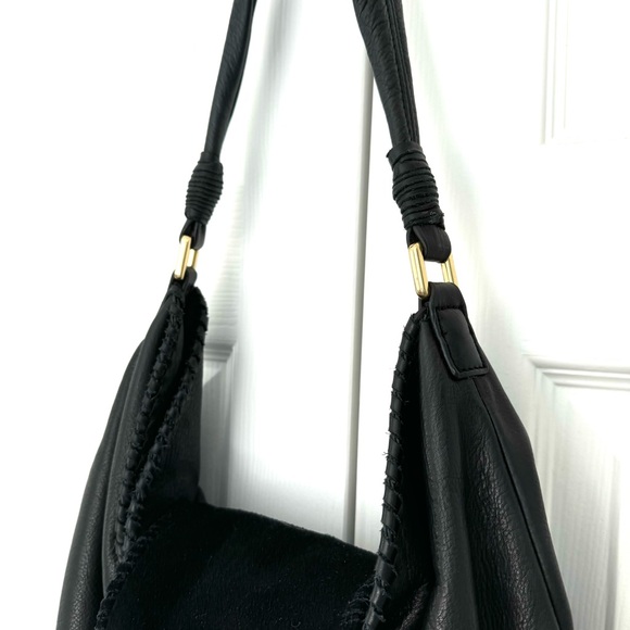 MARGOT Black Leather Suede Fringe Hobo Shoulder Bag Purse - Picture 5 of 11